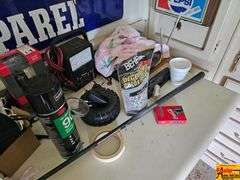 Collection of Mixed Items Including Radio, Tools, and Decor