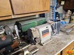 Bench Grinder, Metal Lathe, and Tools