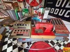 Vintage Toy Lot: Draw Poker Game, Kay-Fe Sew Master Sewing Machine, Adding Machine