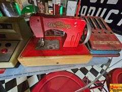 Vintage Toy Lot: Draw Poker Game, Kay-Fe Sew Master Sewing Machine, Adding Machine