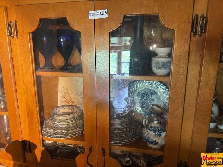 Contents Of Cabinet:  Blue/White Dinnerware, Cobalt Blue Goblets