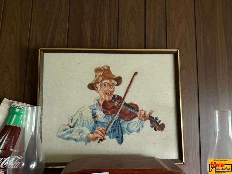 "Lamplight Bridge" by Thomas Kinkade & Framed Cowboy Fiddler