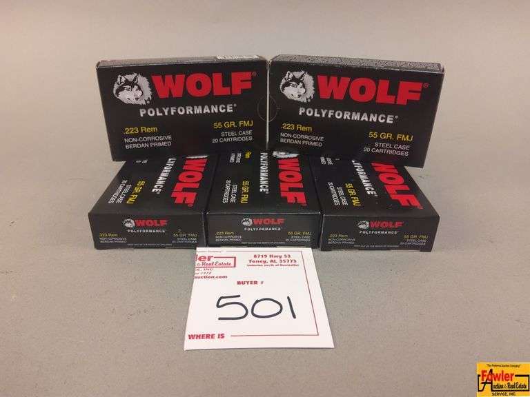 5 Boxes of Wolf Polyformance .223 Rem Steel Case Ammo