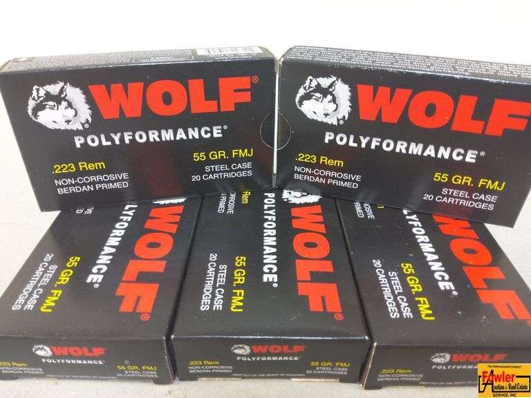 5 Boxes of Wolf Polyformance .223 Rem Steel Case Ammo