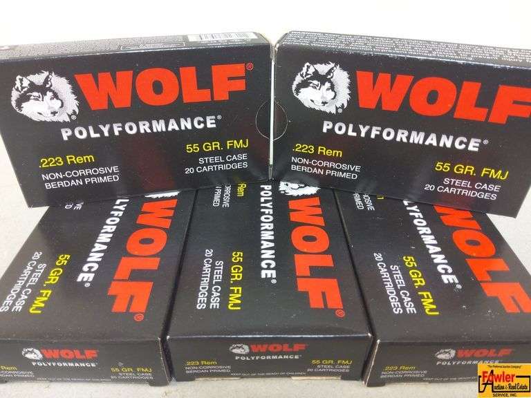 5 Boxes of Wolf Polyformance .223 Rem Steel Case Ammo
