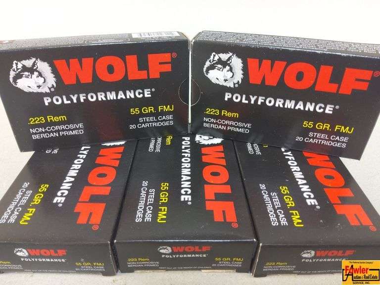5 Boxes of Wolf Polyformance .223 Rem Steel Case Ammo