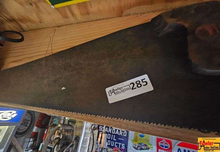Vintage John Deere Sign, Hand Saw, Oil Cans & Advertising Signs