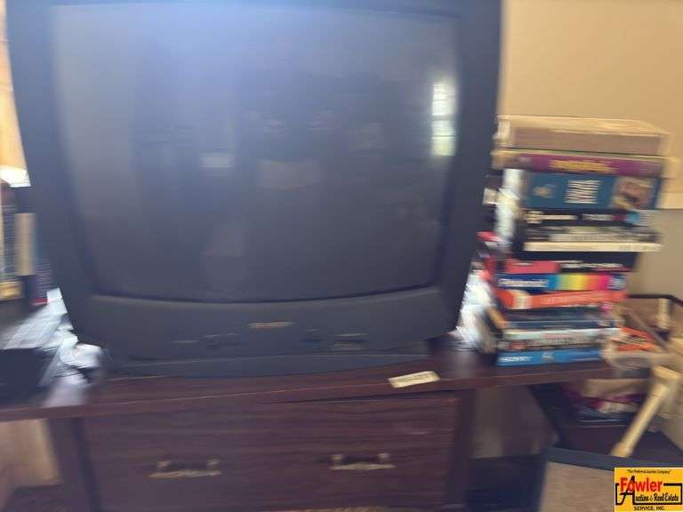 Sharp TV, Stand, & Contents