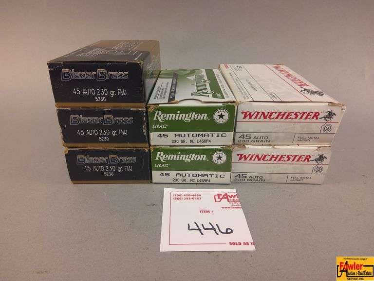 3 Boxes Blazer Brass 45 Auto, 2 Boxes Remington 45 Auto & 2 Boxes Winchester 45 Auto Ammo