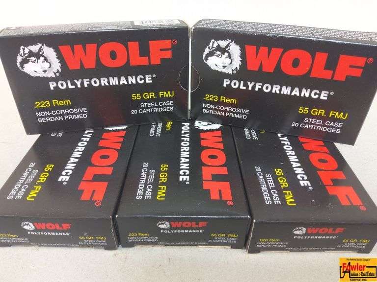 5 Boxes of Wolf Polyformance .223 Rem Steel Case Ammo