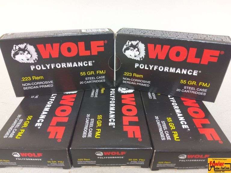5 Boxes of Wolf Polyformance .223 Rem Steel Case Ammo
