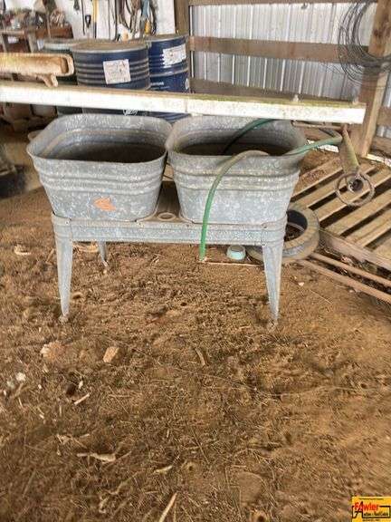 Vintage Wheeling Metal Double Wash Basin Wash Tub with Stand
