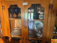 Contents Of Cabinet:  Blue/White Dinnerware, Cobalt Blue Goblets