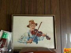 "Lamplight Bridge" by Thomas Kinkade & Framed Cowboy Fiddler
