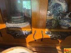 Contents Of Cabinet:  Blue/White Dinnerware, Cobalt Blue Goblets