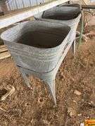 Vintage Wheeling Metal Double Wash Basin Wash Tub with Stand