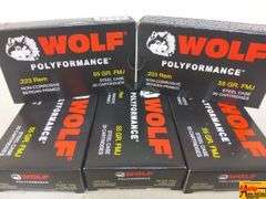 5 Boxes of Wolf Polyformance .223 Rem Steel Case Ammo