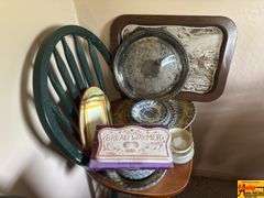 Assorted Dishes, Bakeware & Chair