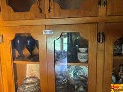 Contents Of Cabinet:  Blue/White Dinnerware, Cobalt Blue Goblets