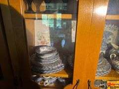 Contents Of Cabinet:  Blue/White Dinnerware, Cobalt Blue Goblets
