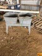 Vintage Wheeling Metal Double Wash Basin Wash Tub with Stand