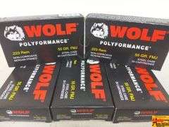 5 Boxes of Wolf Polyformance .223 Rem Steel Case Ammo