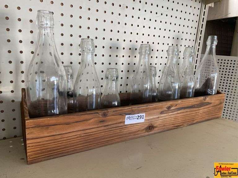 Clear Bottles In A Wood Box, excellent centerpiece material image