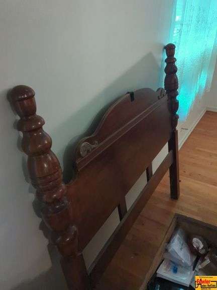 Wood Headboard & Footboard, Wood Bookcase With Contents