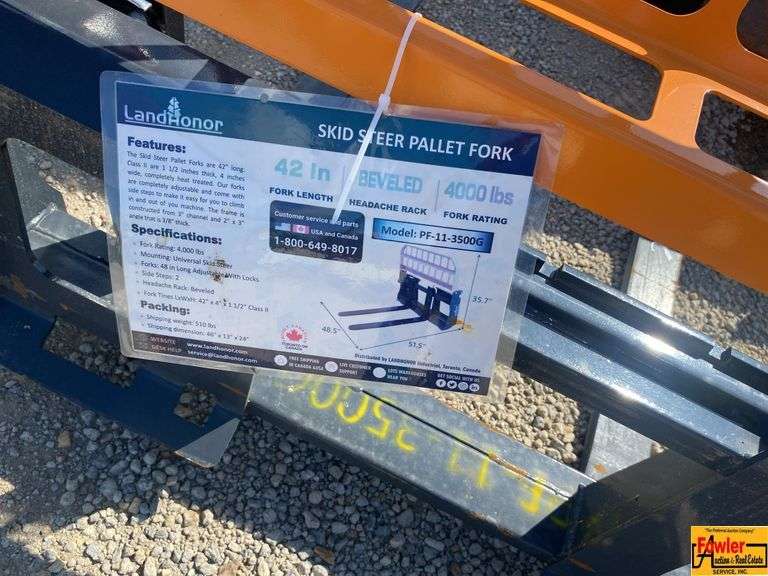 Land Honor Skid Steer Pallet Fork, Model PF-11-3500G