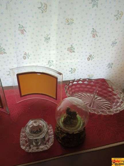 Framed Photos, Decorative Covered Jar & Glassware