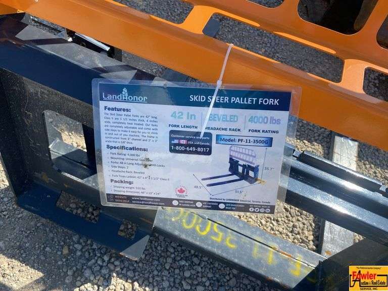 Land Honor Skid Steer Pallet Fork, Model PF-11-3500G