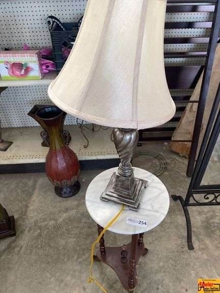 Marble Top Accent Table With Table Lamp image