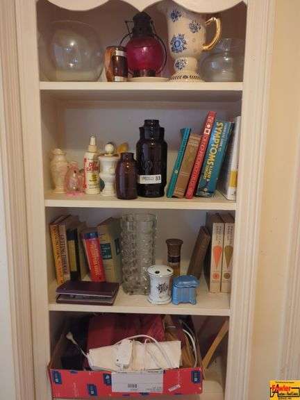Contents On Shelves:  Vases, Ginger Jars, Books & More image