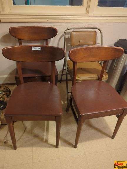 (3) Wood Chairs With Padded Seats & (1) Metal Padded Chair image