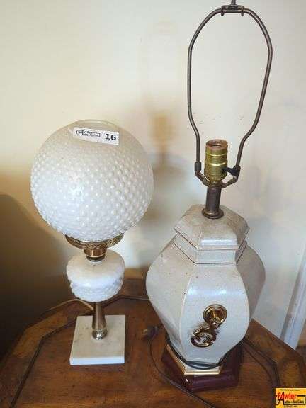 Milk Glass Hobnail Lamp With Marble Base & Vintage Ceramic Lamp image