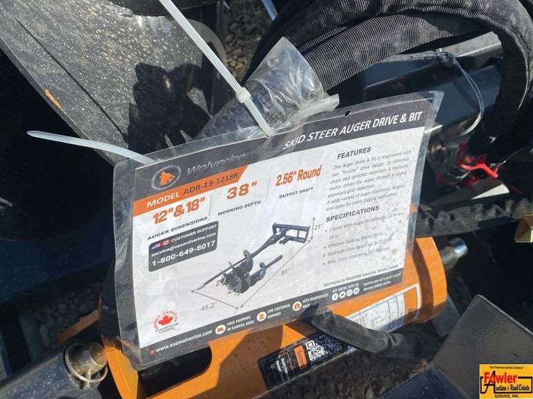 Wolverine Skid Steer Auger Drive & Bit, Model ADB-13-1218R