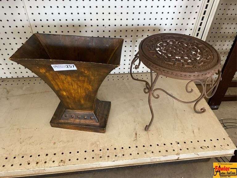 Wide Mouth Planter/Vase & Iron Plant Stand image