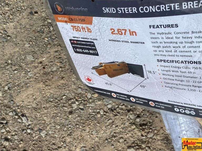 Wolverine Skid Steer Concrete Breaker, Model CB-11-750F