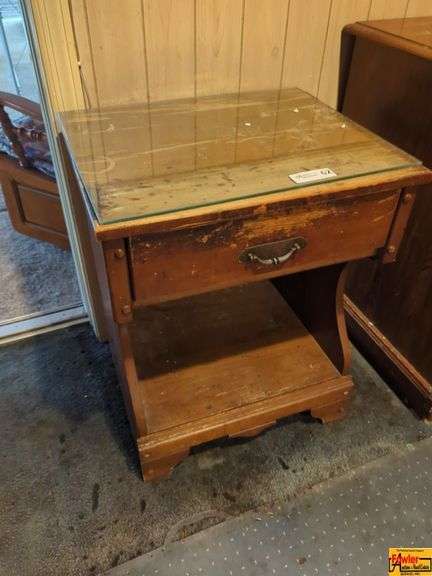 Wood Night Table with Glass Top & Drawer image