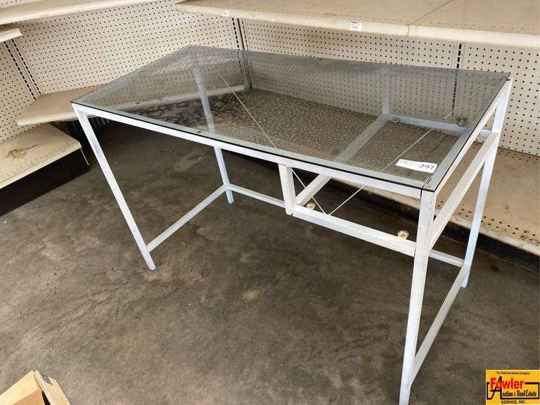 Metal Desk With Glass Top & Office Chair image
