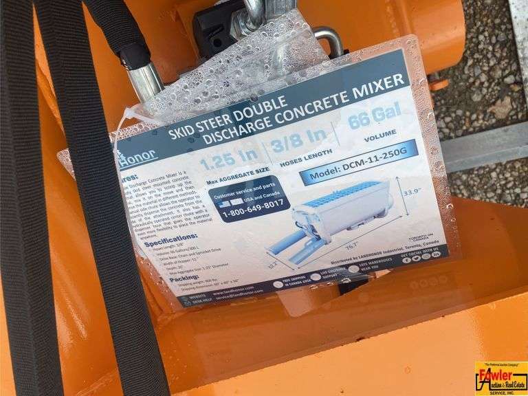 Skid Steer Double Discharge Concrete Mixer, Model DCM-11-250G