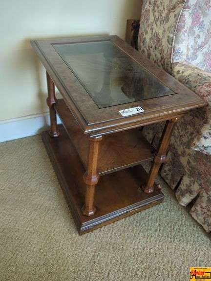 Wood End Table with Glass Top