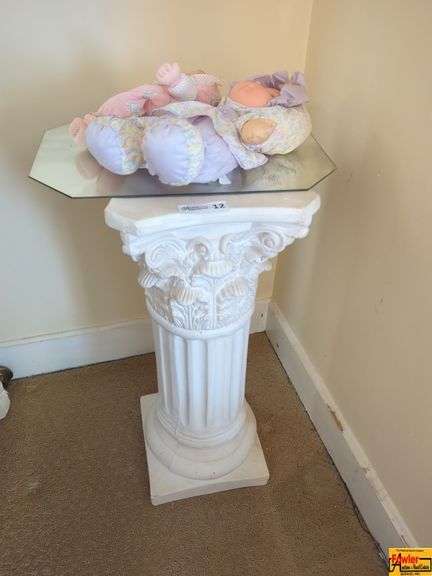 Decorative Plaster Column Pedestal Plant Stand With Glass Top and Baby Dolls image