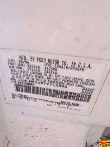 1996 Lincoln Town Car; VIN 1LNLM81W0TY715896; Selling For Parts Only.  No Title-BILL OF SALE ONLY.