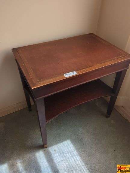 Small Wooden Side Table with Faux Leather Top image
