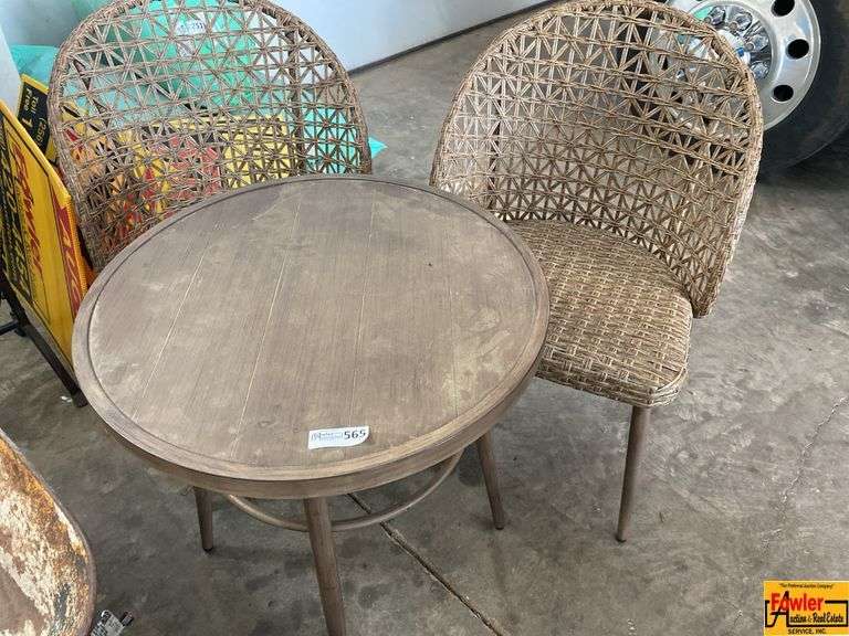 Bistro Table With (2) Wicker Chairs image