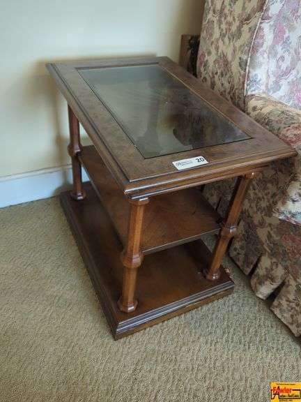Wood End Table with Glass Top image