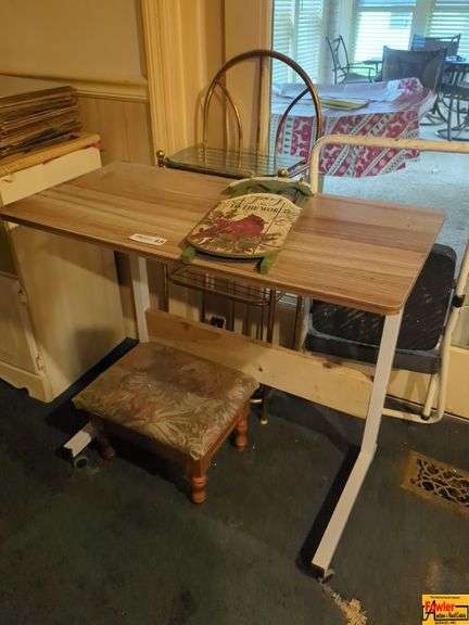 Small Desk, Foot Stool, Step Stool & Small Glass Shelves Rack image