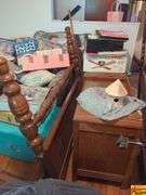 Wood Headboard & Footboard, Wood Bookcase With Contents