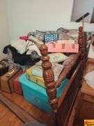 Wood Headboard & Footboard, Wood Bookcase With Contents